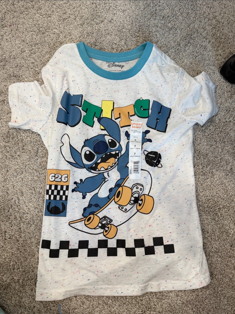 jumping beans White Speckled Stitch Skateboard Tee with Teal Neck
